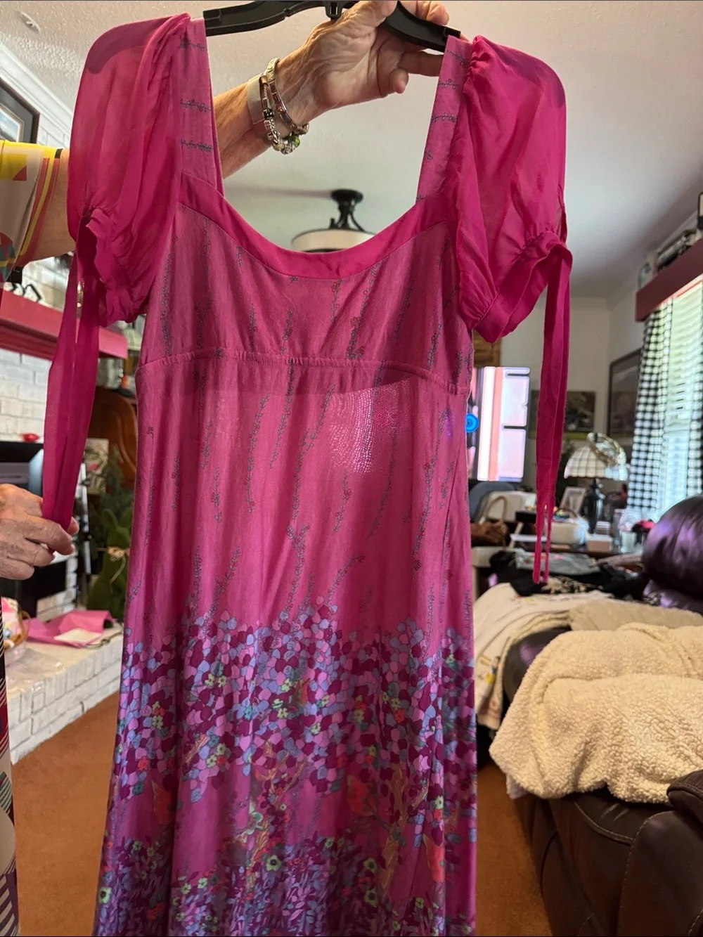 Free People Pink Floral Empire-Waist Midi Dress